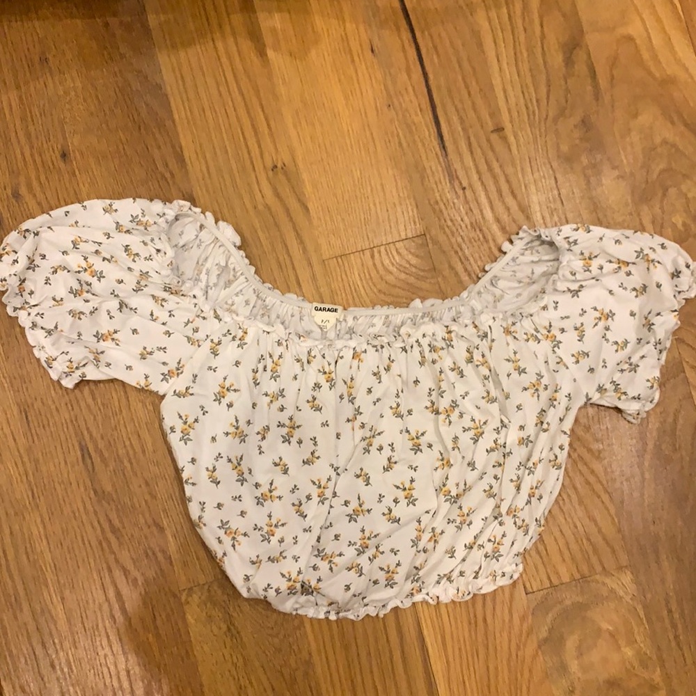 White floral off the shoulder crop top